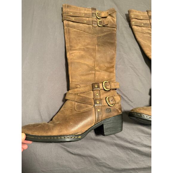 BORN Tall Brown Leather Boots Western Riding Biker Women's Sz 8.5 - Picture 4 of 12